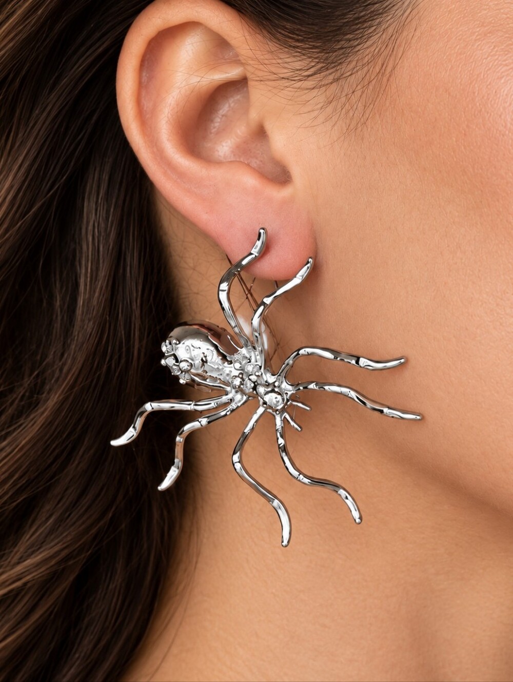 MODCLOTH LARGE XL RHINESTONE ACCENT SPIDER EARRINGS